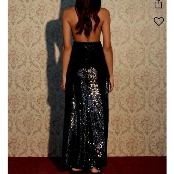 NWT Weworewhat Sequin Halter Dress Full Length Maxi Dress Sleeveless 2 Black - Picture 6 of 16